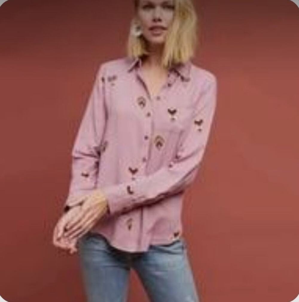 Anthropologie Women's County Fair Blouse Embroidery SZ 10 Whimsical Boho